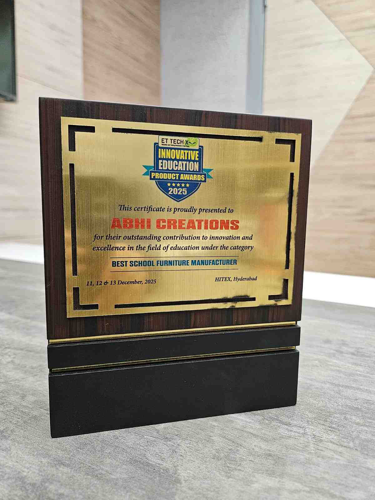 Abhi Creations award for Best School Furniture Manufacturer at Innovative Education Product Awards 2025